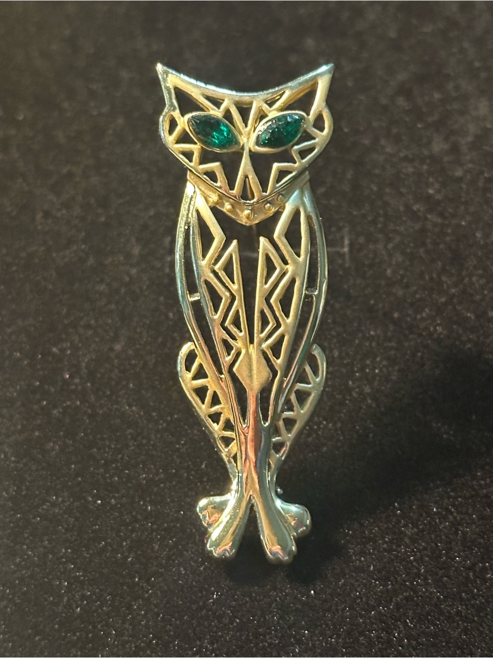 Rare HTF Vintage AJC green eyed goldtone cat brooch